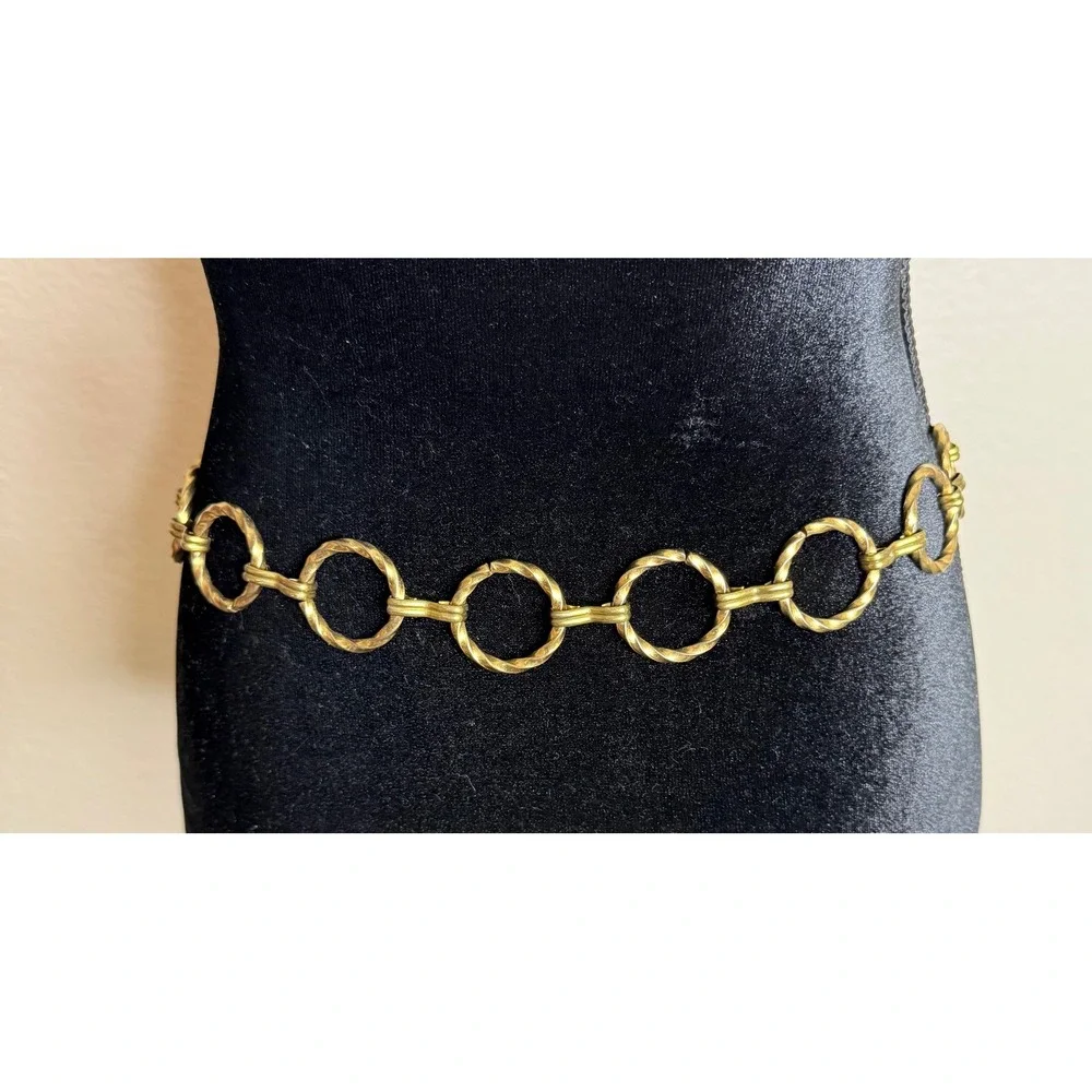 Womens OS Chain Belt Gold Textured Twisted Ring Link Adjustable Vintage